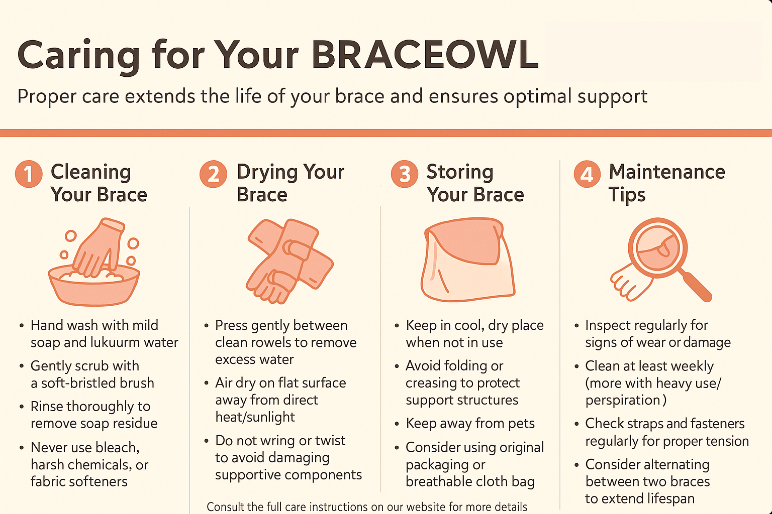 BRACEOWL Wrist Brace Care Instructions