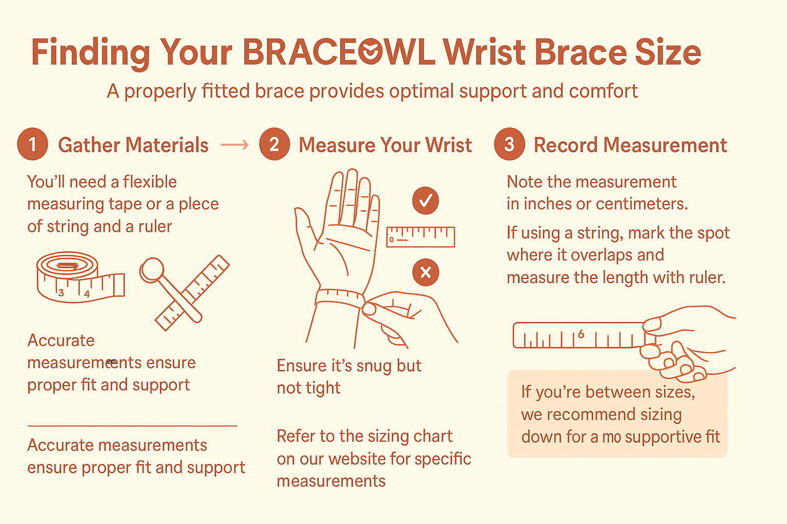 BRACEOWL Wrist Brace Sizing Instructions